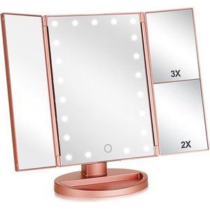 Tri-fold Lighted Vanity Makeup Mirror with 3x/2x Magnification